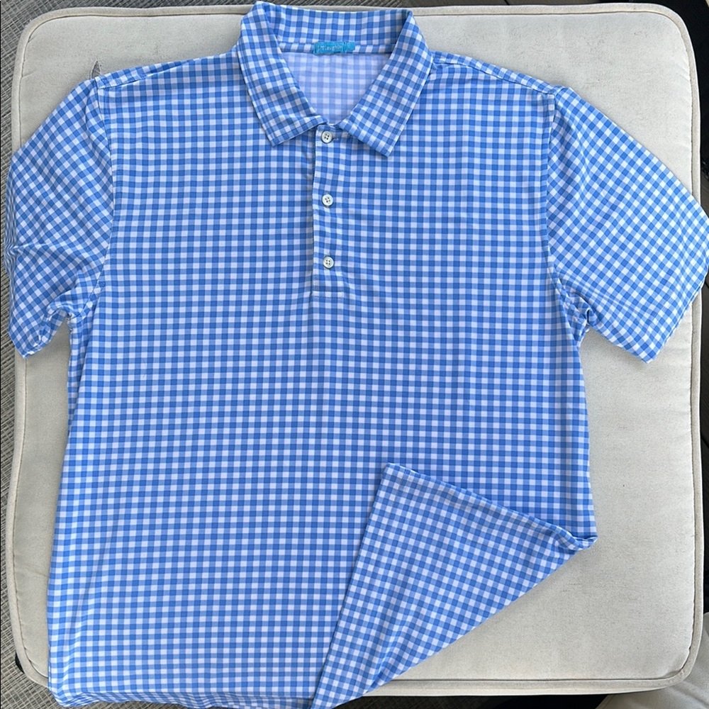 J. McLaughlin Blue Gingham Polo Shirt